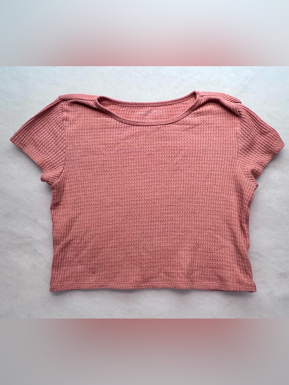 American Eagle waffle T-Shirt Lettuce Edge Crop Top, Pink, L